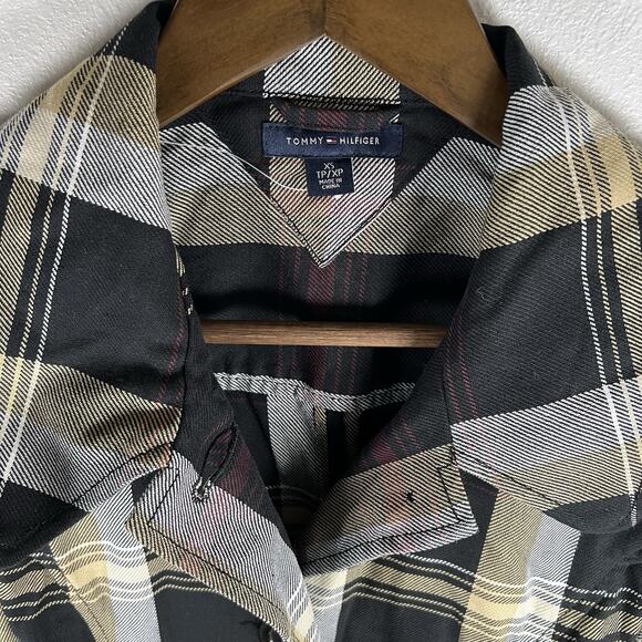 Tommy Hilfiger Flannel Plaid Belted Button-Down Cozy Plaid Jacket Trench Coat XS - Picture 7 of 13